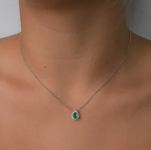 0.65ct Emerald Diamond 18K Gold Pear Halo Necklace
