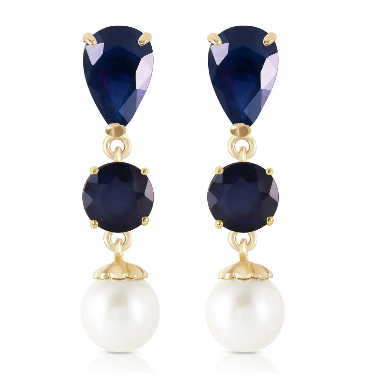 10.1 Carat 14K Solid Yellow Gold Chandelier Earrings Sapphire Pearl