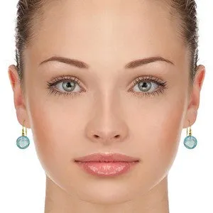 12 Carat 14K Solid Yellow Gold Fish Hook Earrings Natural Blue Topaz