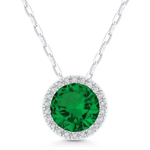 1.22ct Created Emerald 16"Pendant Necklace in 14K White Gold