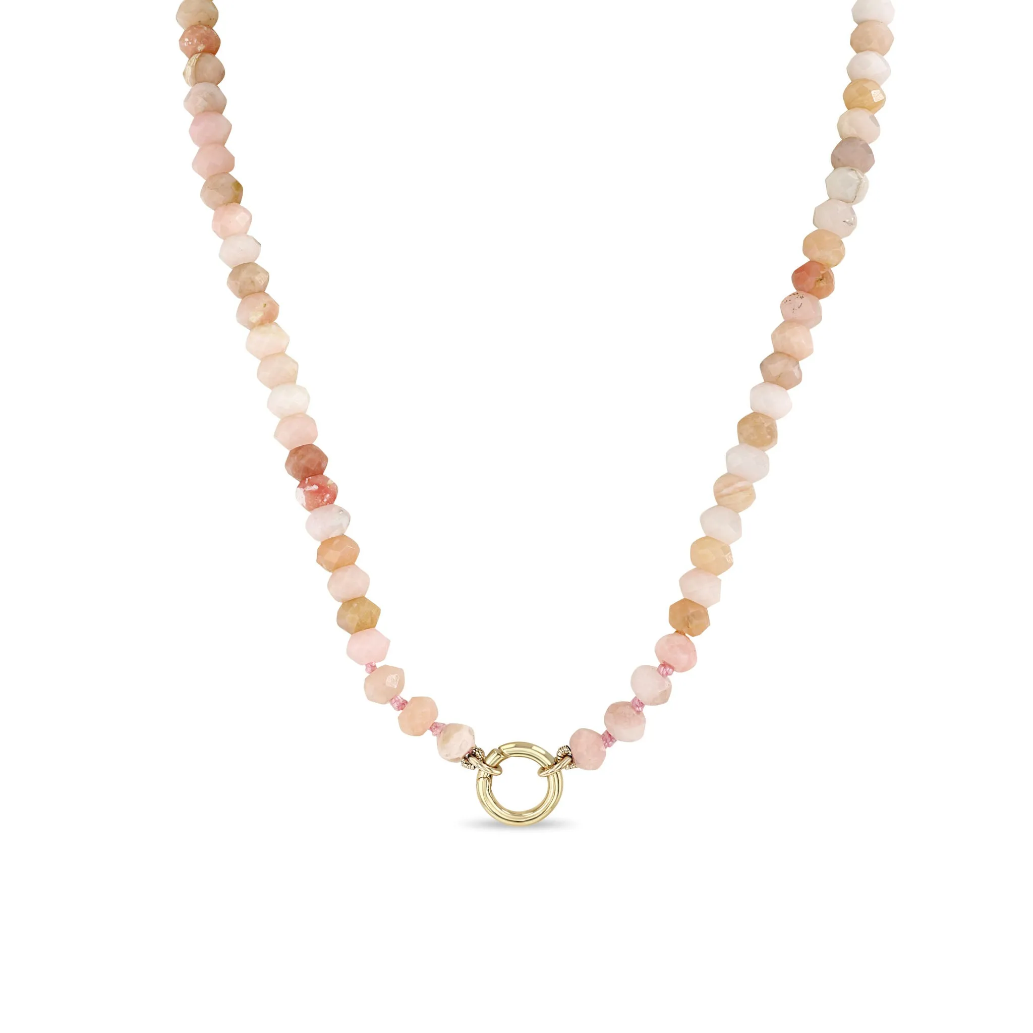 14k Faceted Pink Opal Rondelle Bead Round Enhancer Necklace