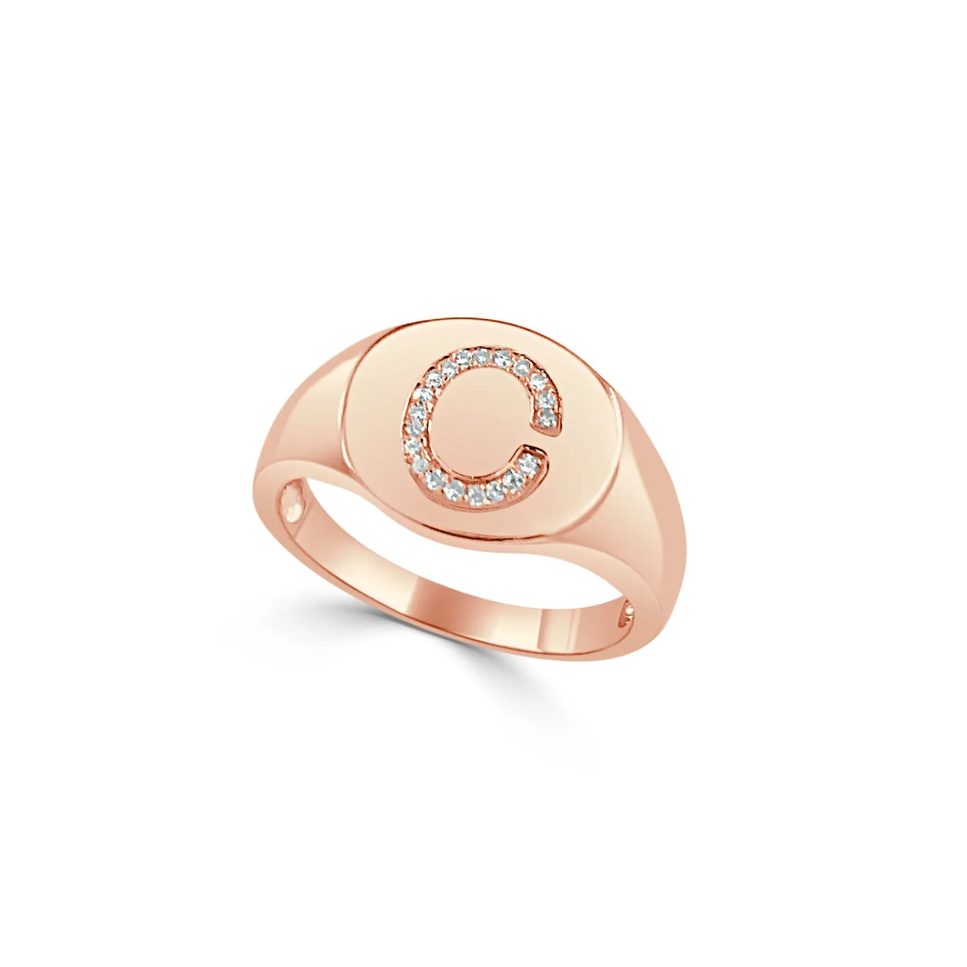 14k Gold & Diamond Initial Signet Ring - 0.06ct