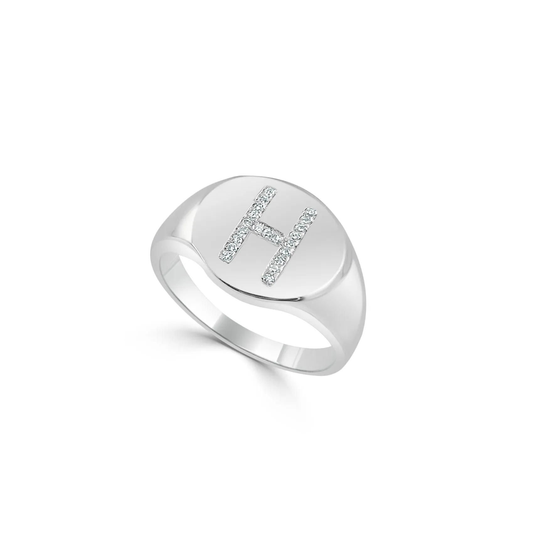 14k Gold & Diamond Initial Signet Ring - 0.06ct