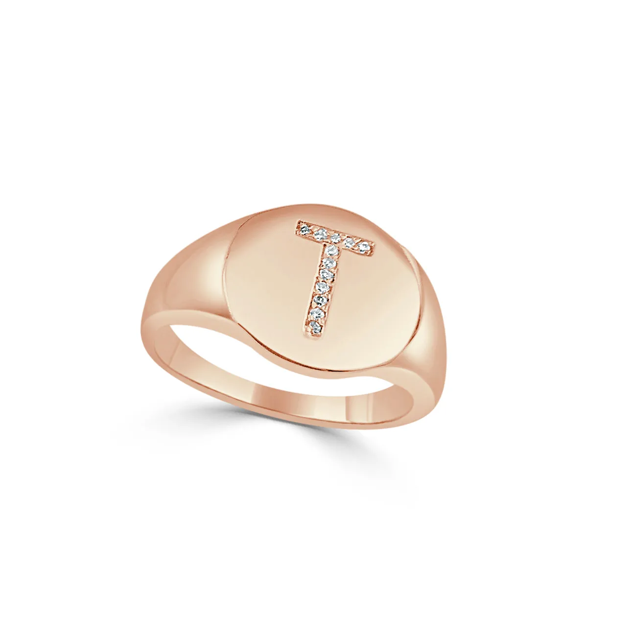 14k Gold & Diamond Initial Signet Ring - 0.06ct