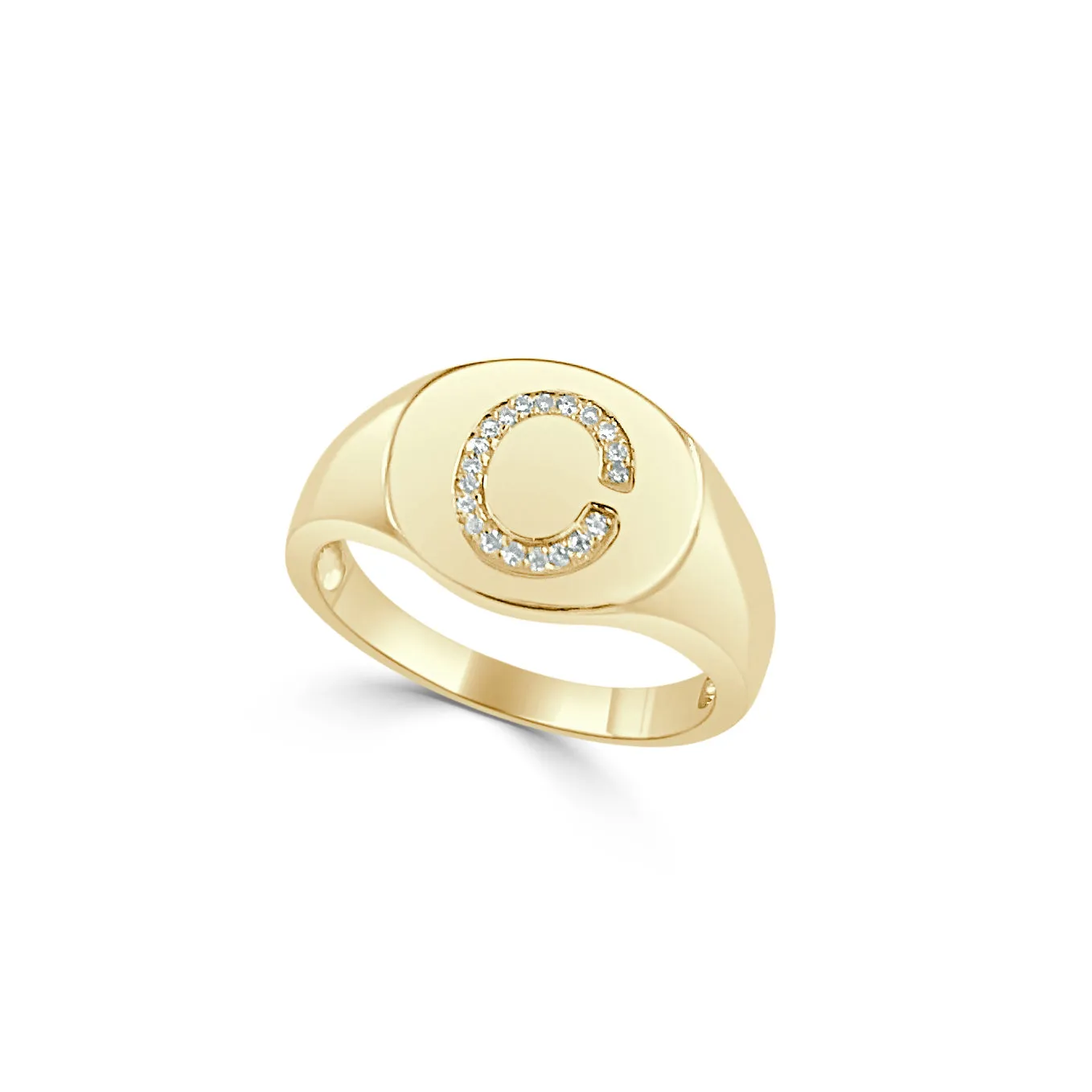 14k Gold & Diamond Initial Signet Ring - 0.06ct