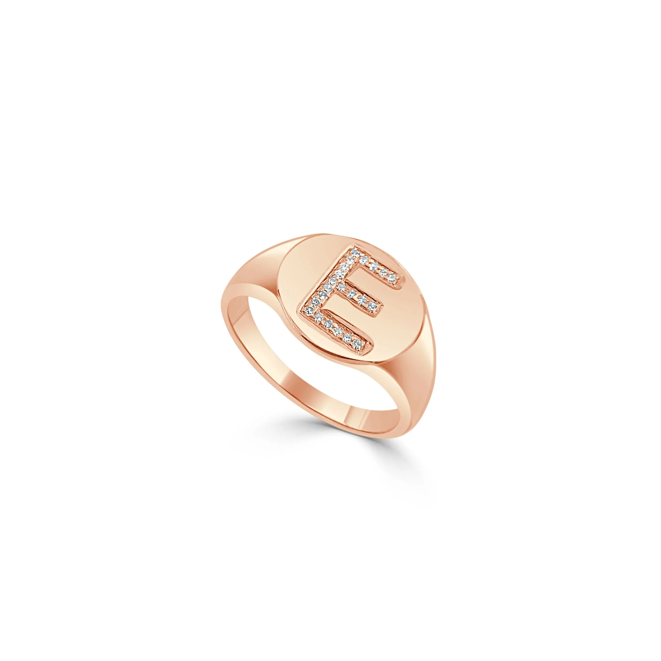 14k Gold & Diamond Initial Signet Ring - 0.06ct