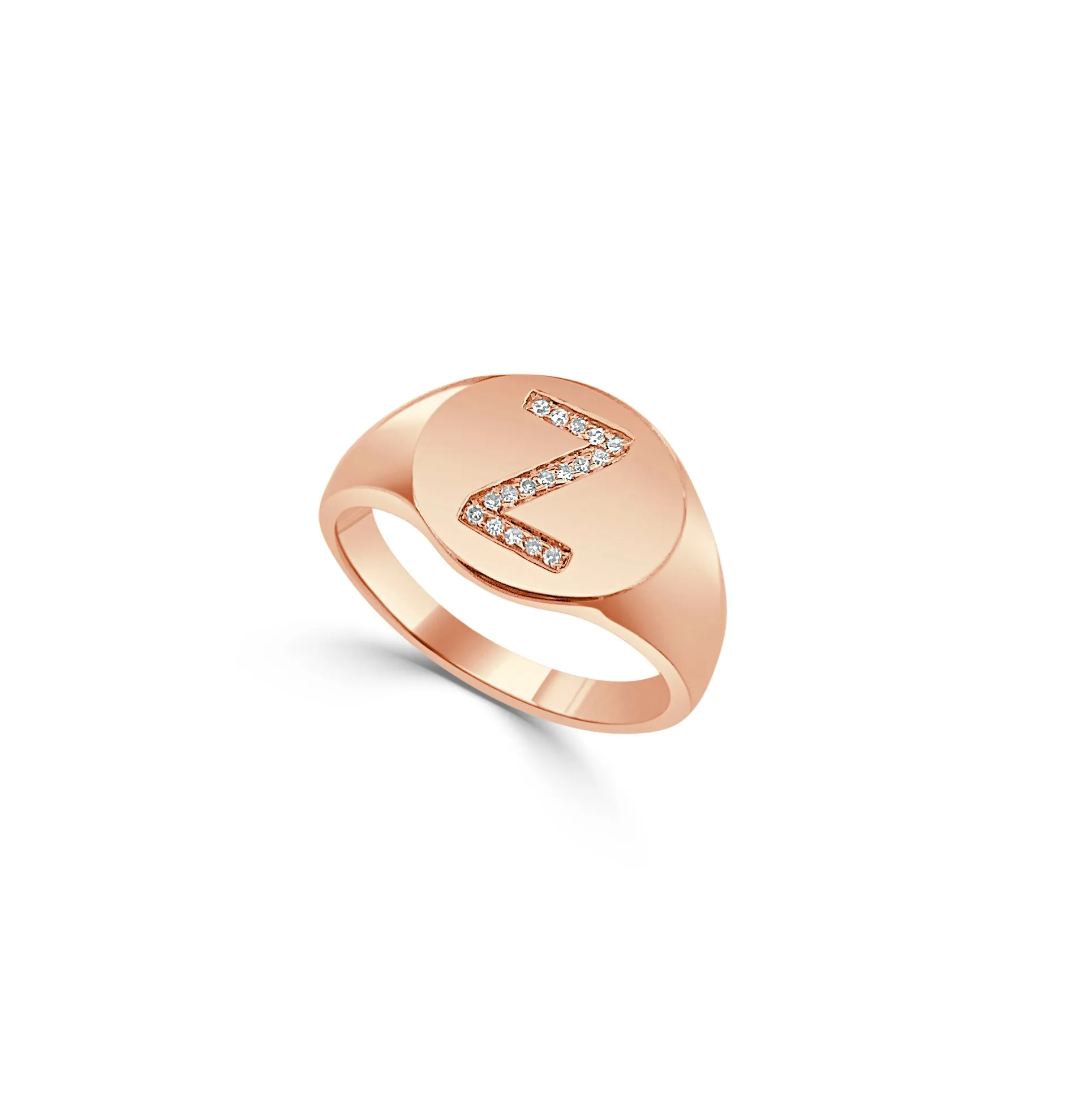 14k Gold & Diamond Initial Signet Ring - 0.06ct