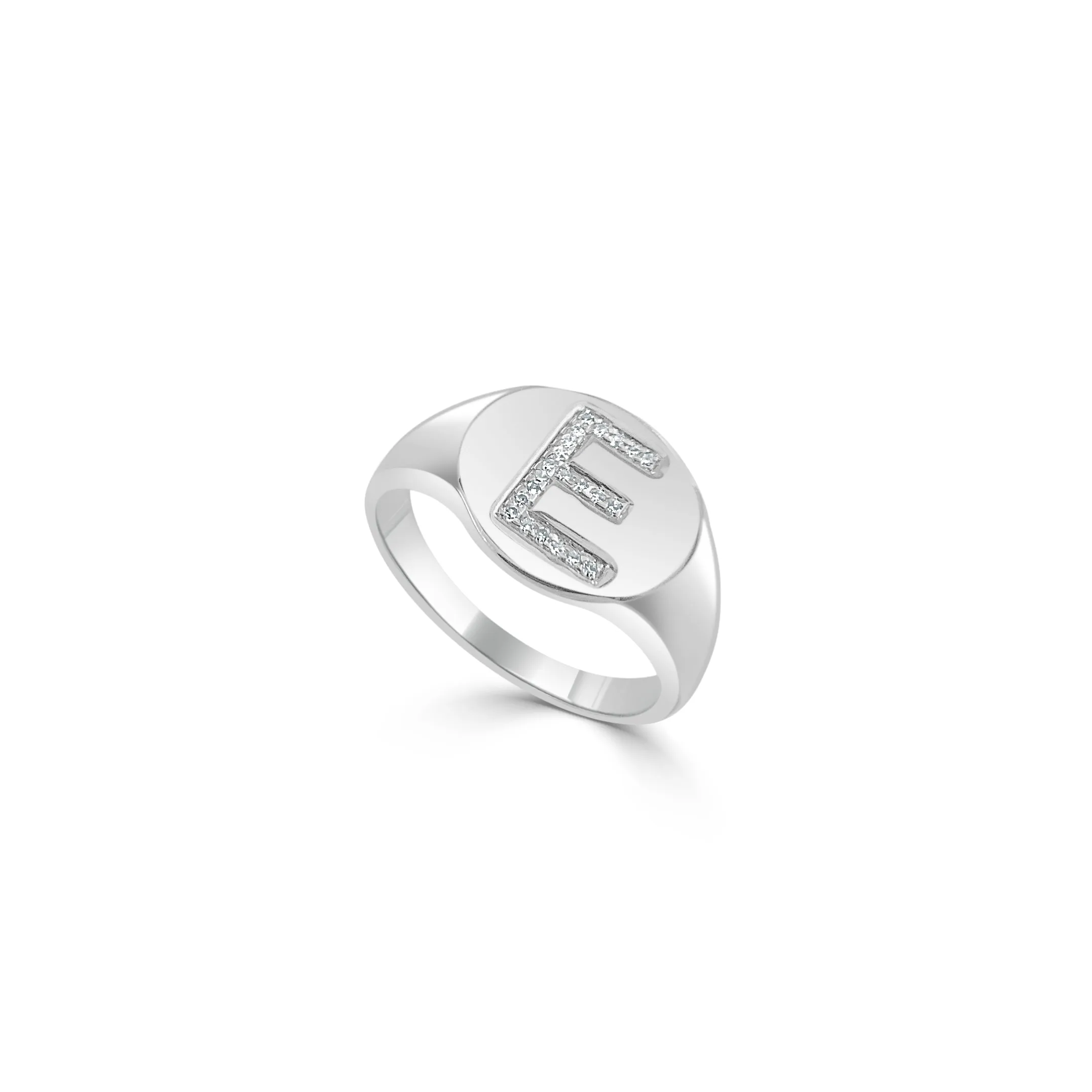 14k Gold & Diamond Initial Signet Ring - 0.06ct