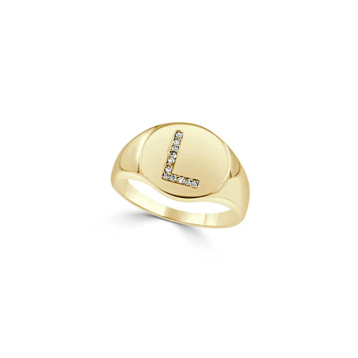 14k Gold & Diamond Initial Signet Ring - 0.06ct