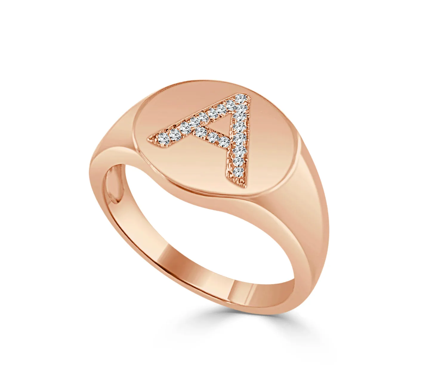 14k Gold & Diamond Initial Signet Ring - 0.06ct