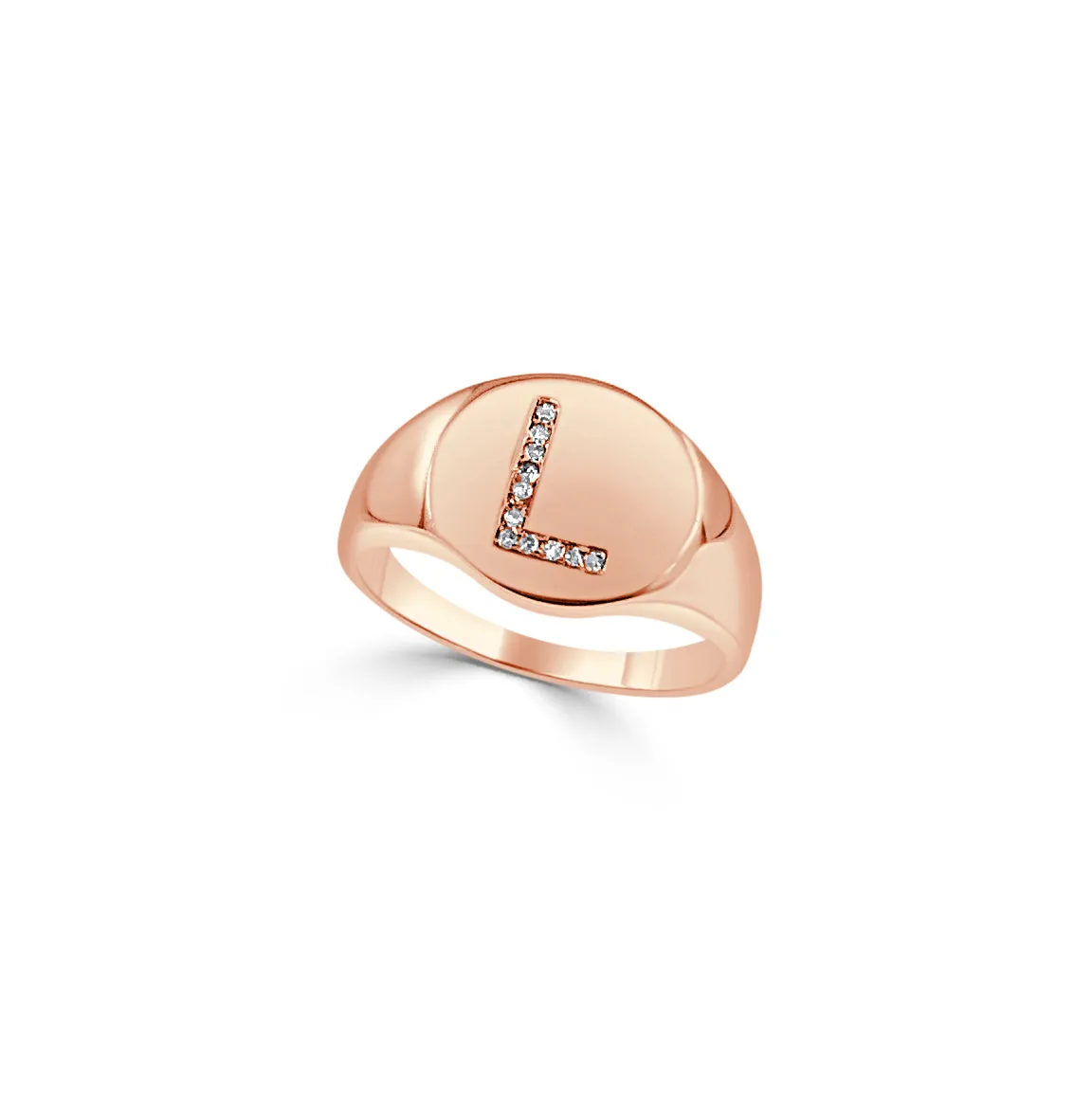 14k Gold & Diamond Initial Signet Ring - 0.06ct
