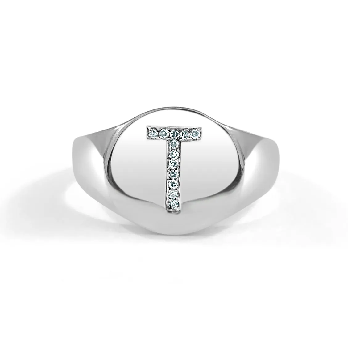 14k Gold & Diamond Initial Signet Ring - 0.06ct