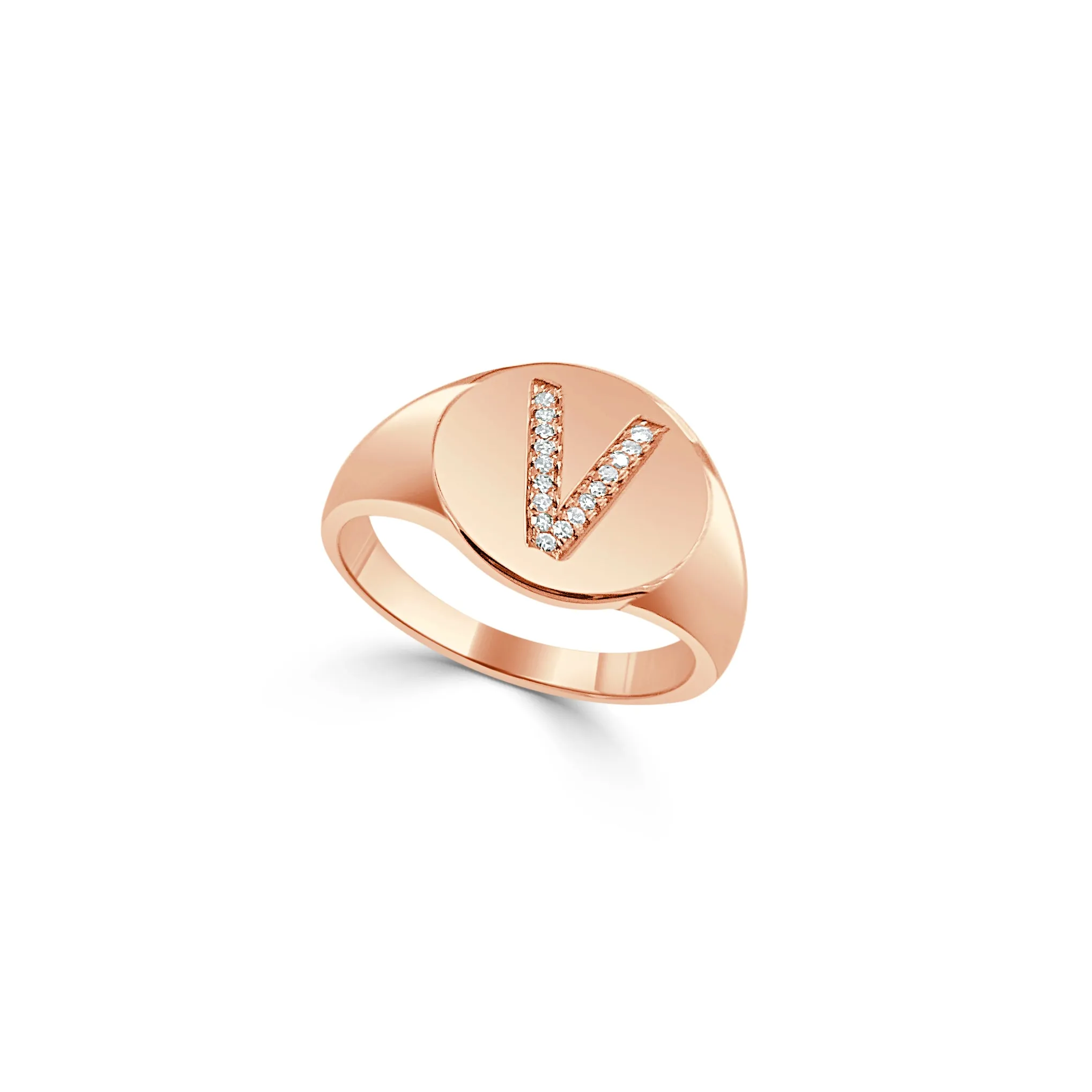 14k Gold & Diamond Initial Signet Ring - 0.06ct