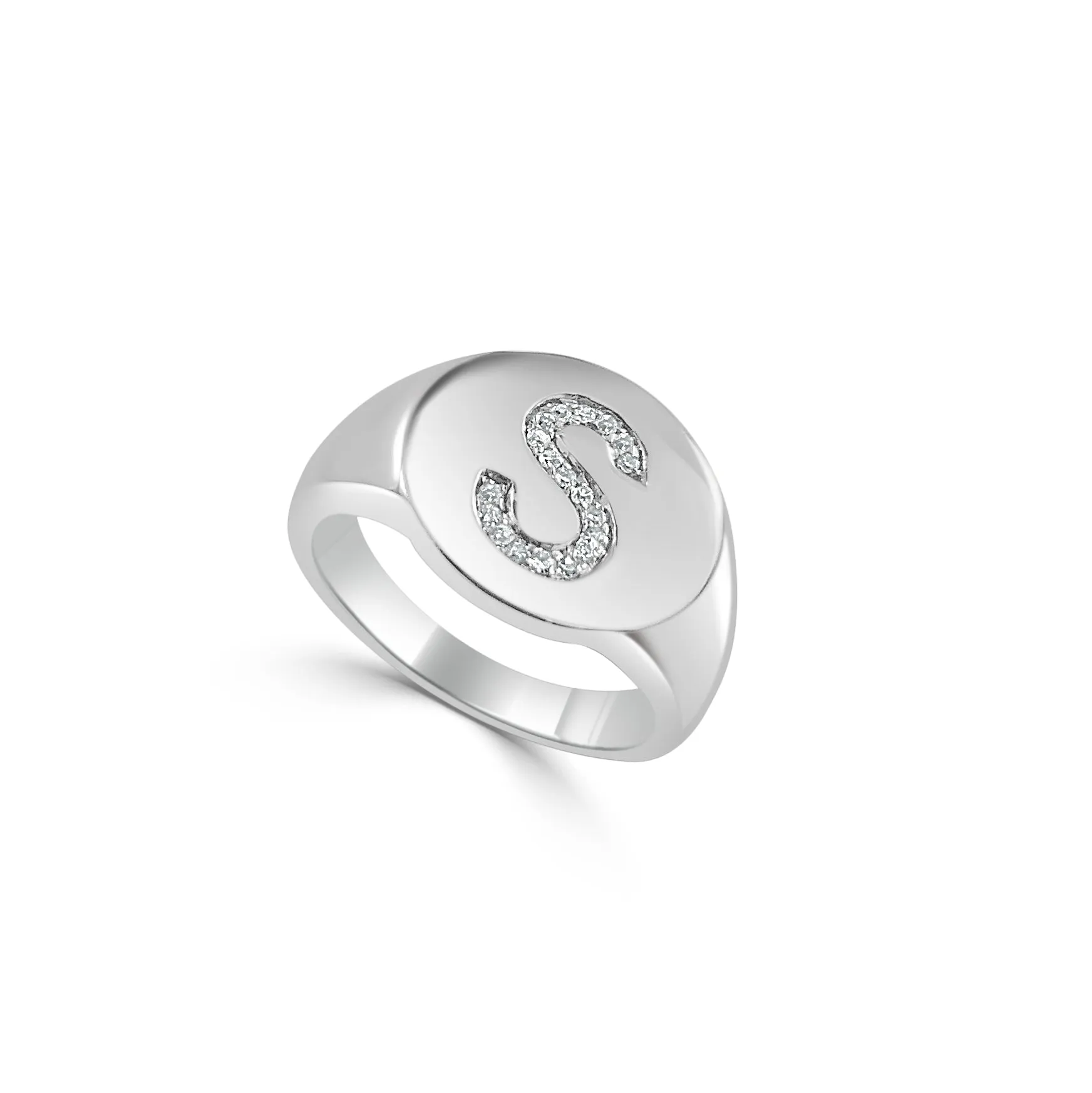 14k Gold & Diamond Initial Signet Ring - 0.06ct