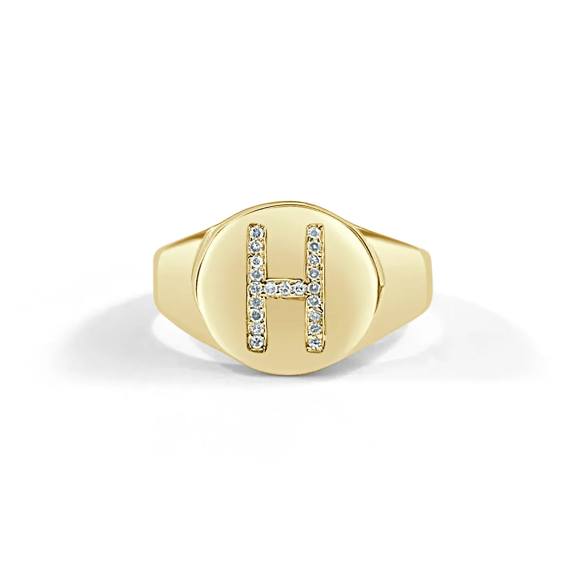 14k Gold & Diamond Initial Signet Ring - 0.06ct