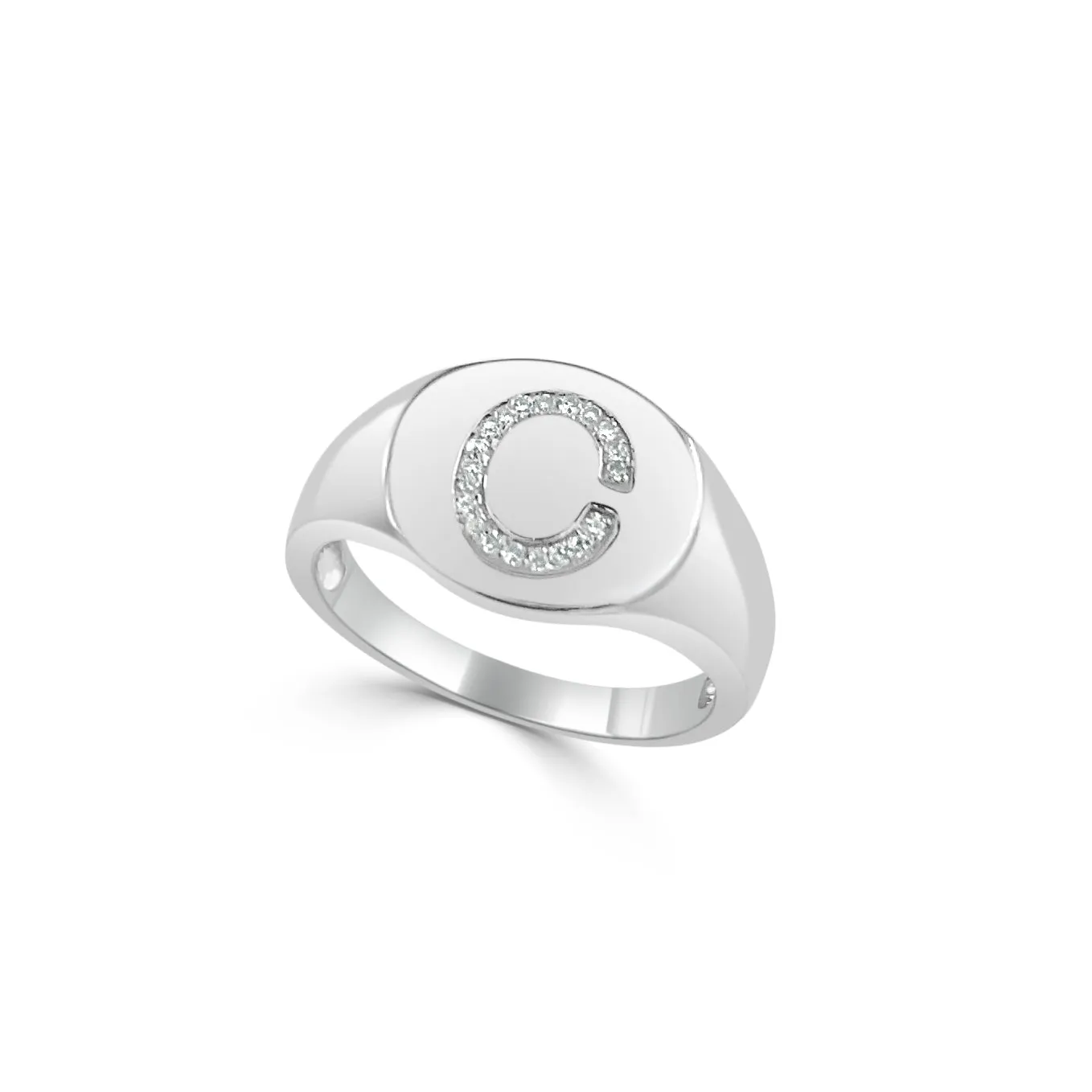 14k Gold & Diamond Initial Signet Ring - 0.06ct