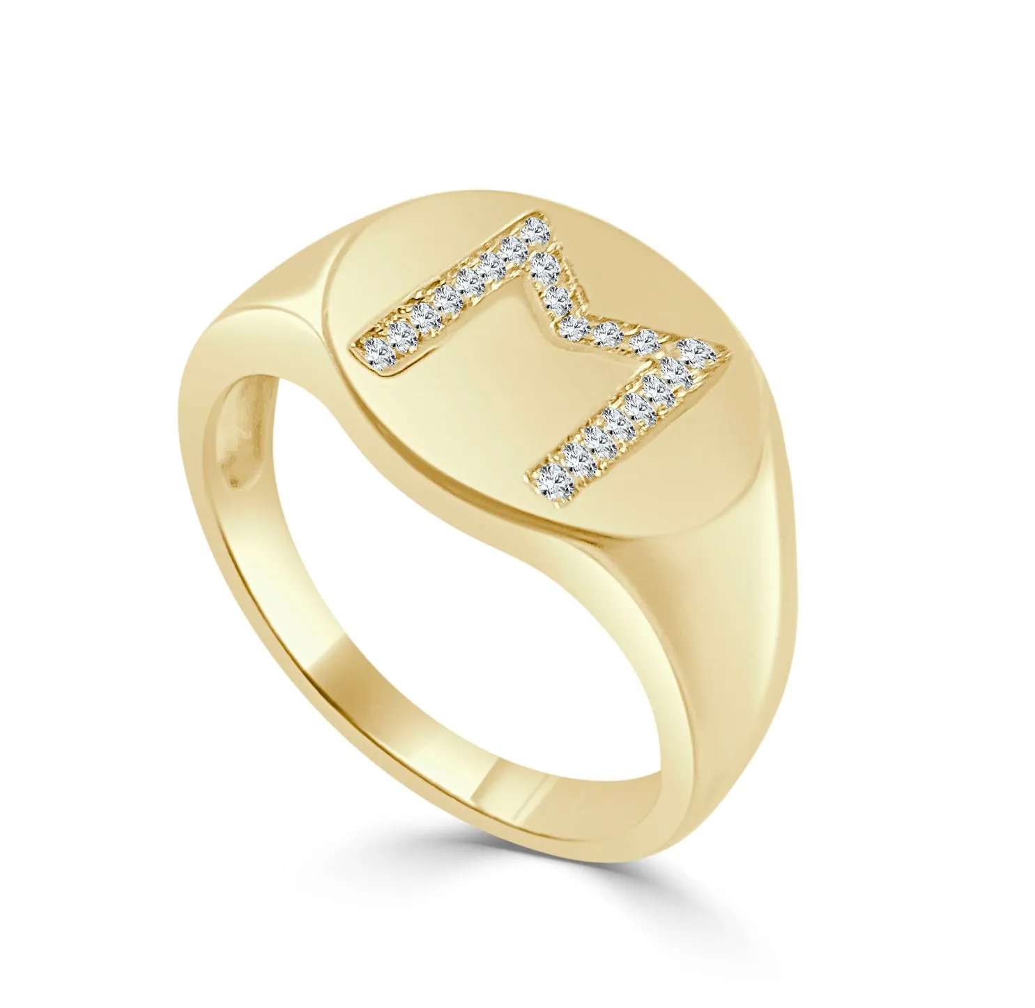 14k Gold & Diamond Initial Signet Ring - 0.06ct