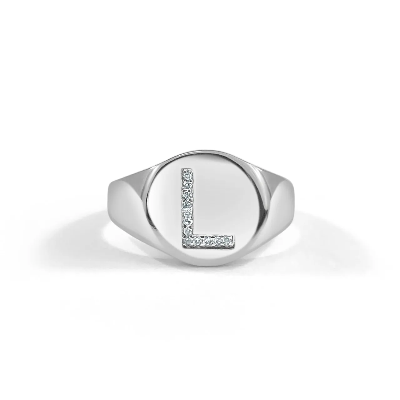 14k Gold & Diamond Initial Signet Ring - 0.06ct
