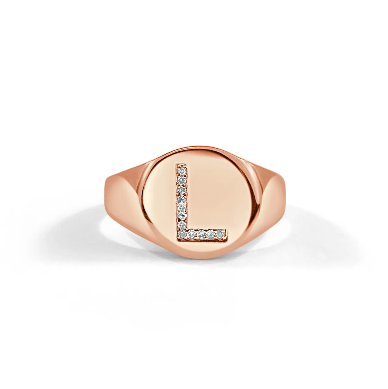 14k Gold & Diamond Initial Signet Ring - 0.06ct