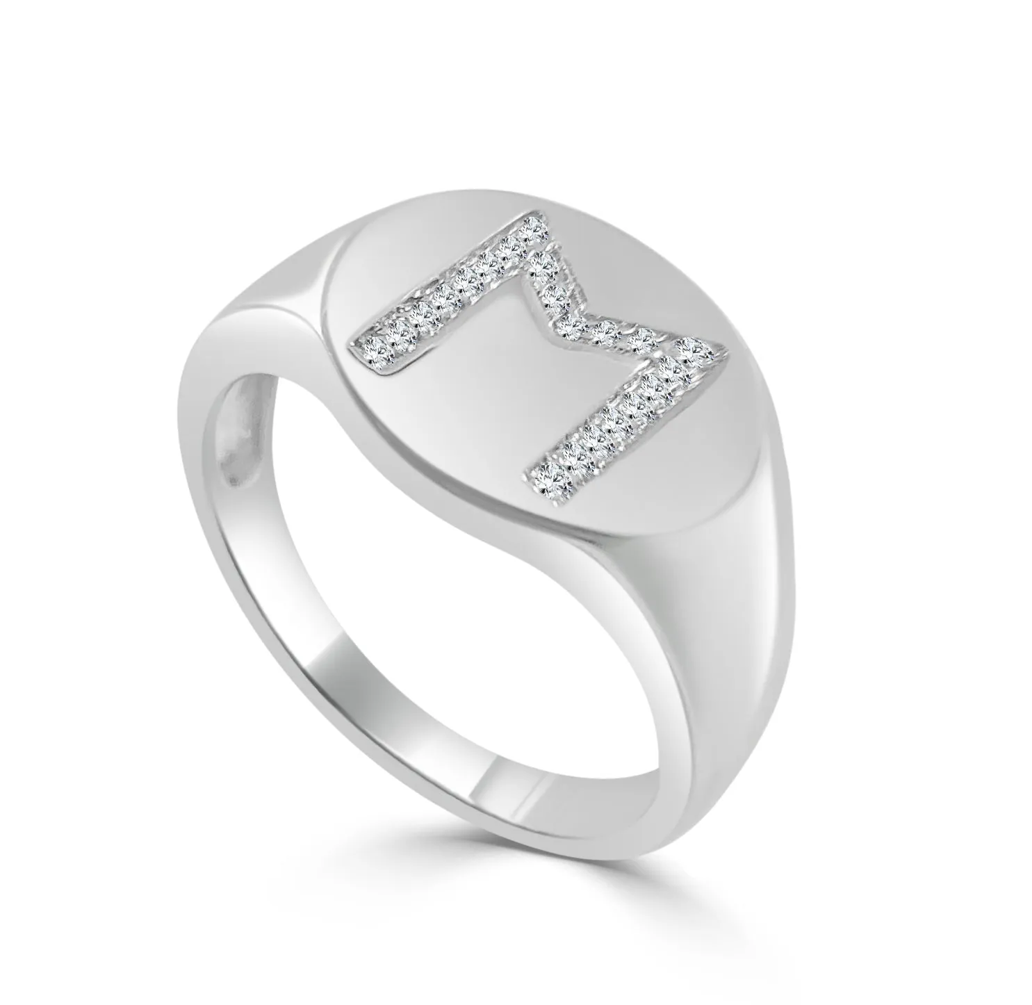 14k Gold & Diamond Initial Signet Ring - 0.06ct