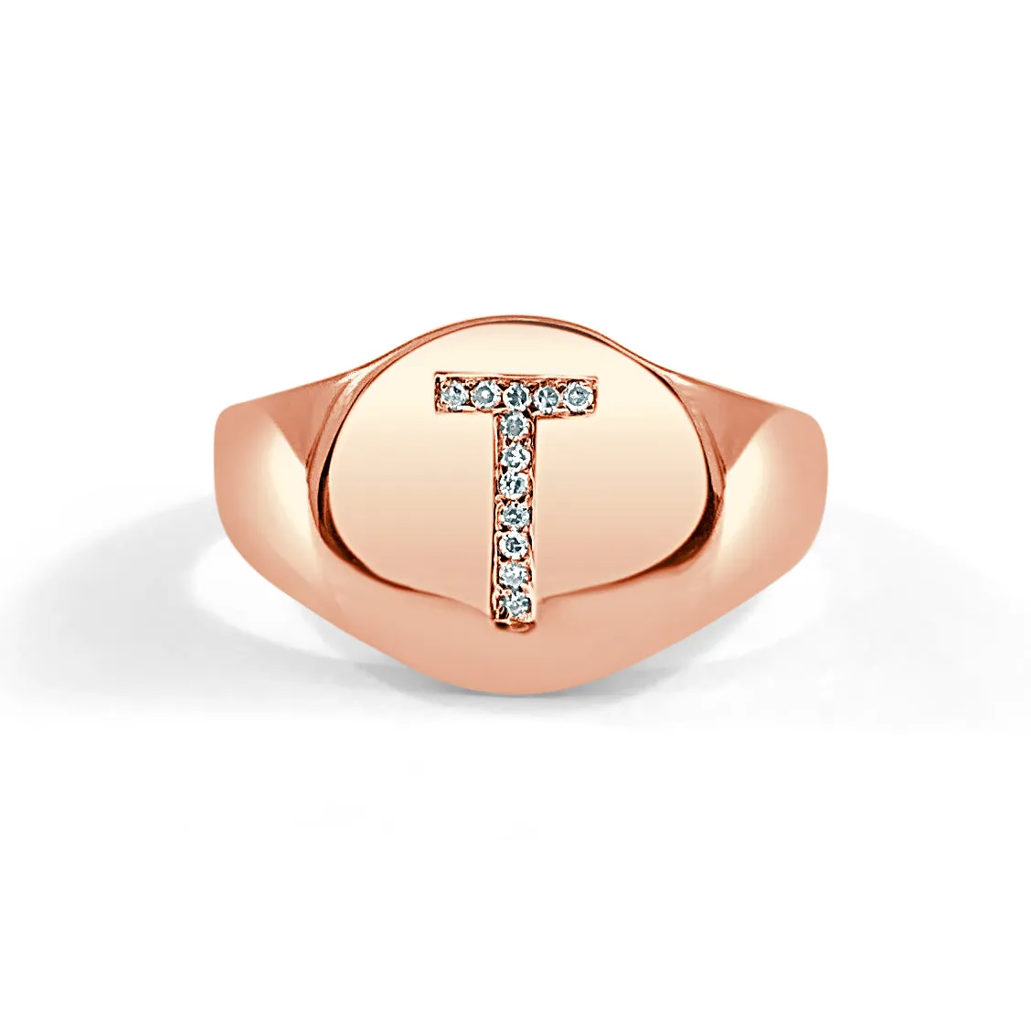 14k Gold & Diamond Initial Signet Ring - 0.06ct