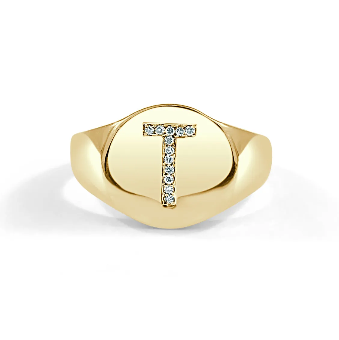 14k Gold & Diamond Initial Signet Ring - 0.06ct