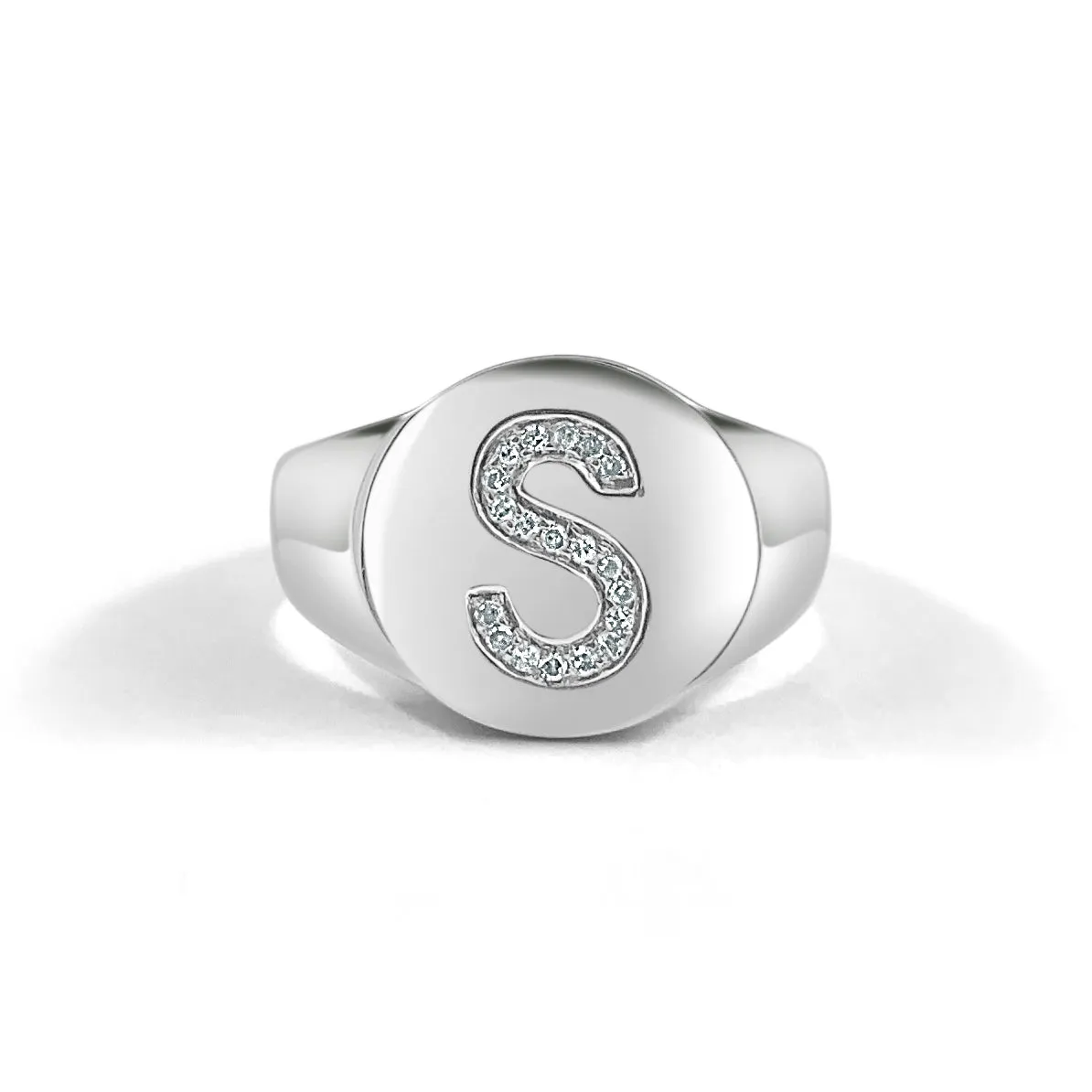 14k Gold & Diamond Initial Signet Ring - 0.06ct