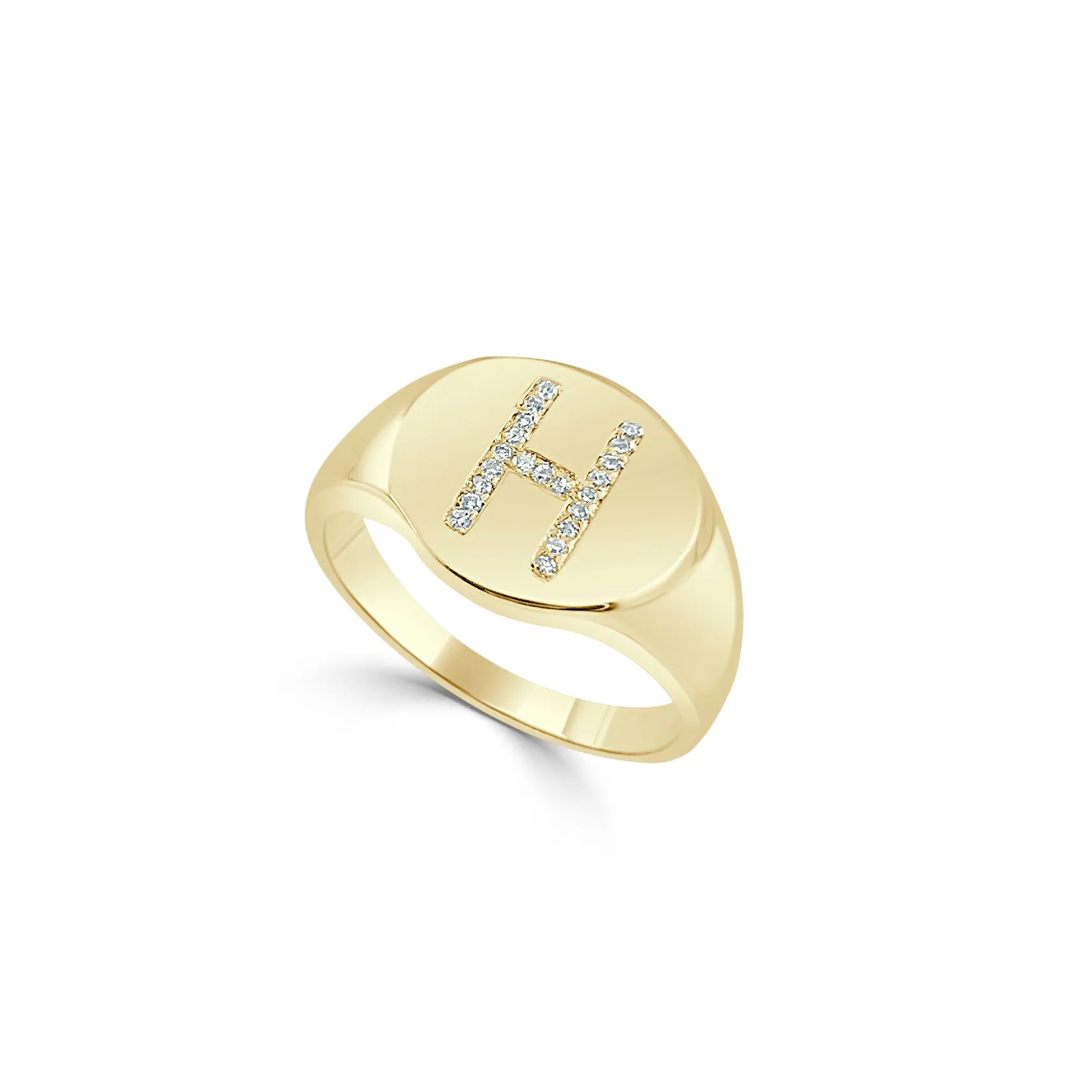 14k Gold & Diamond Initial Signet Ring - 0.06ct
