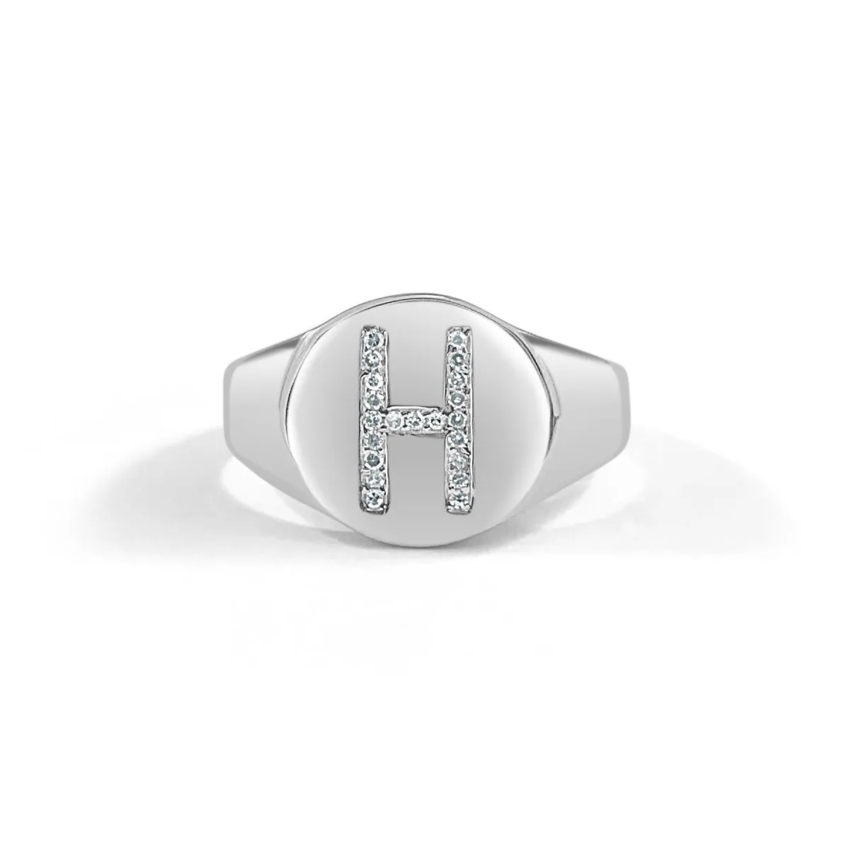 14k Gold & Diamond Initial Signet Ring - 0.06ct