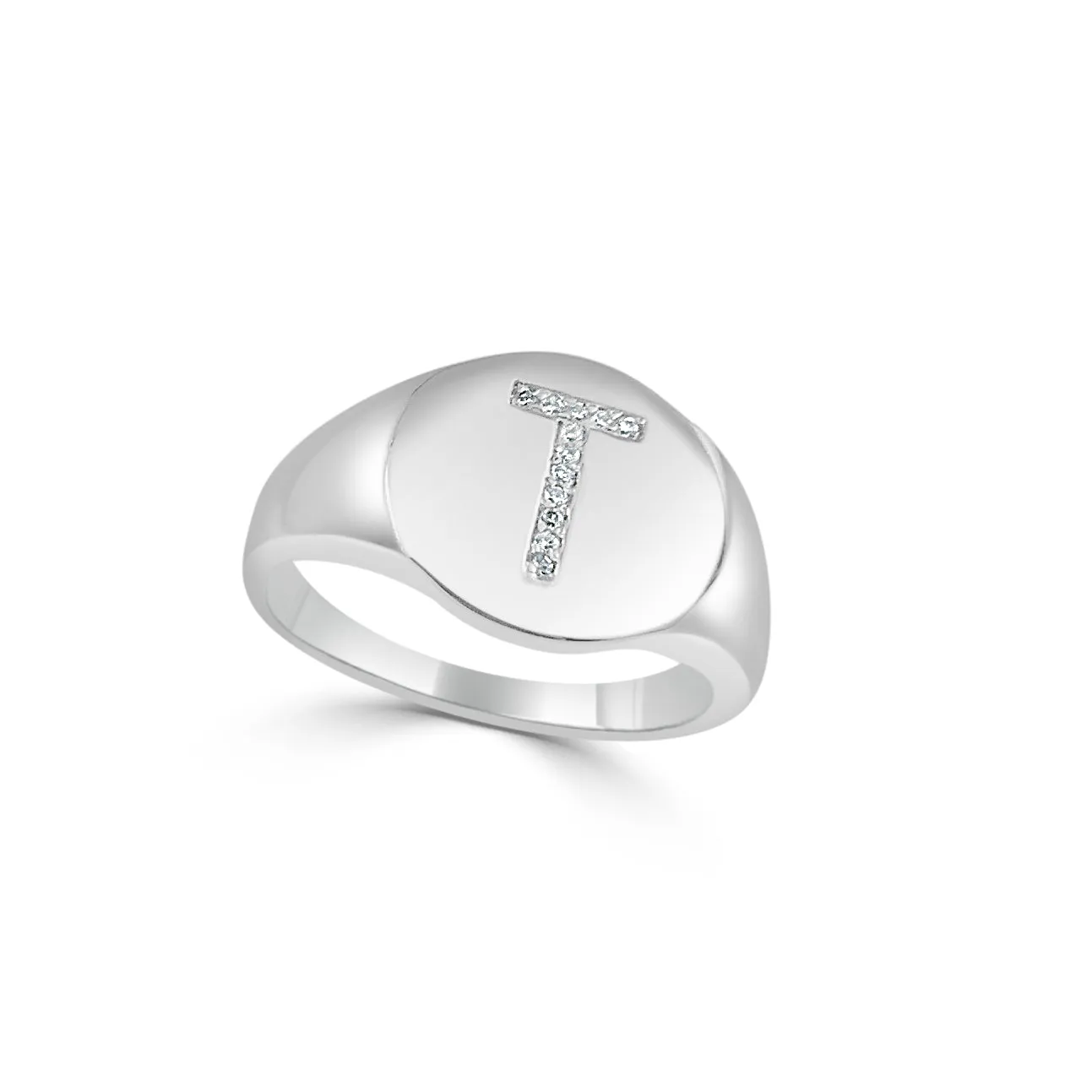 14k Gold & Diamond Initial Signet Ring - 0.06ct
