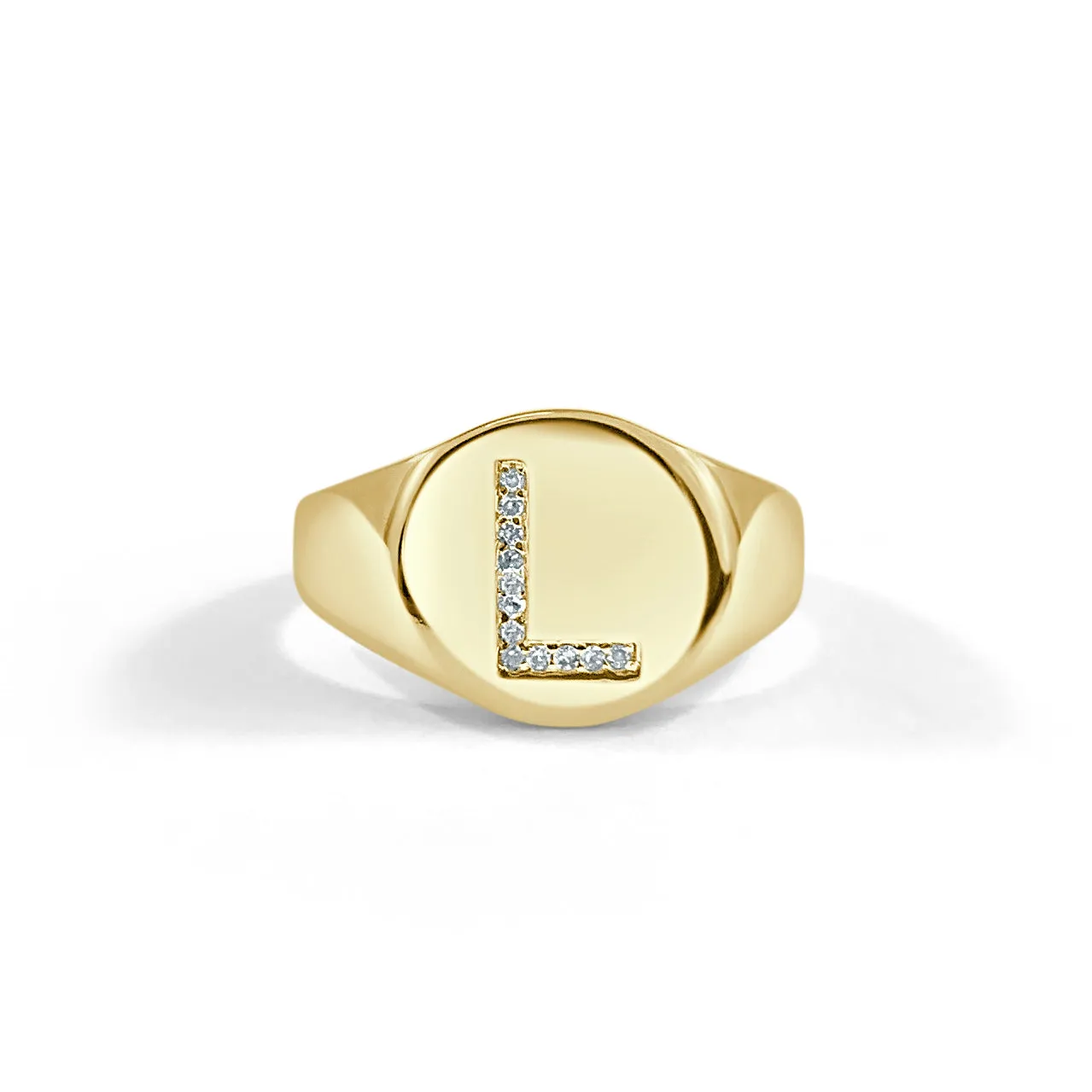 14k Gold & Diamond Initial Signet Ring - 0.06ct