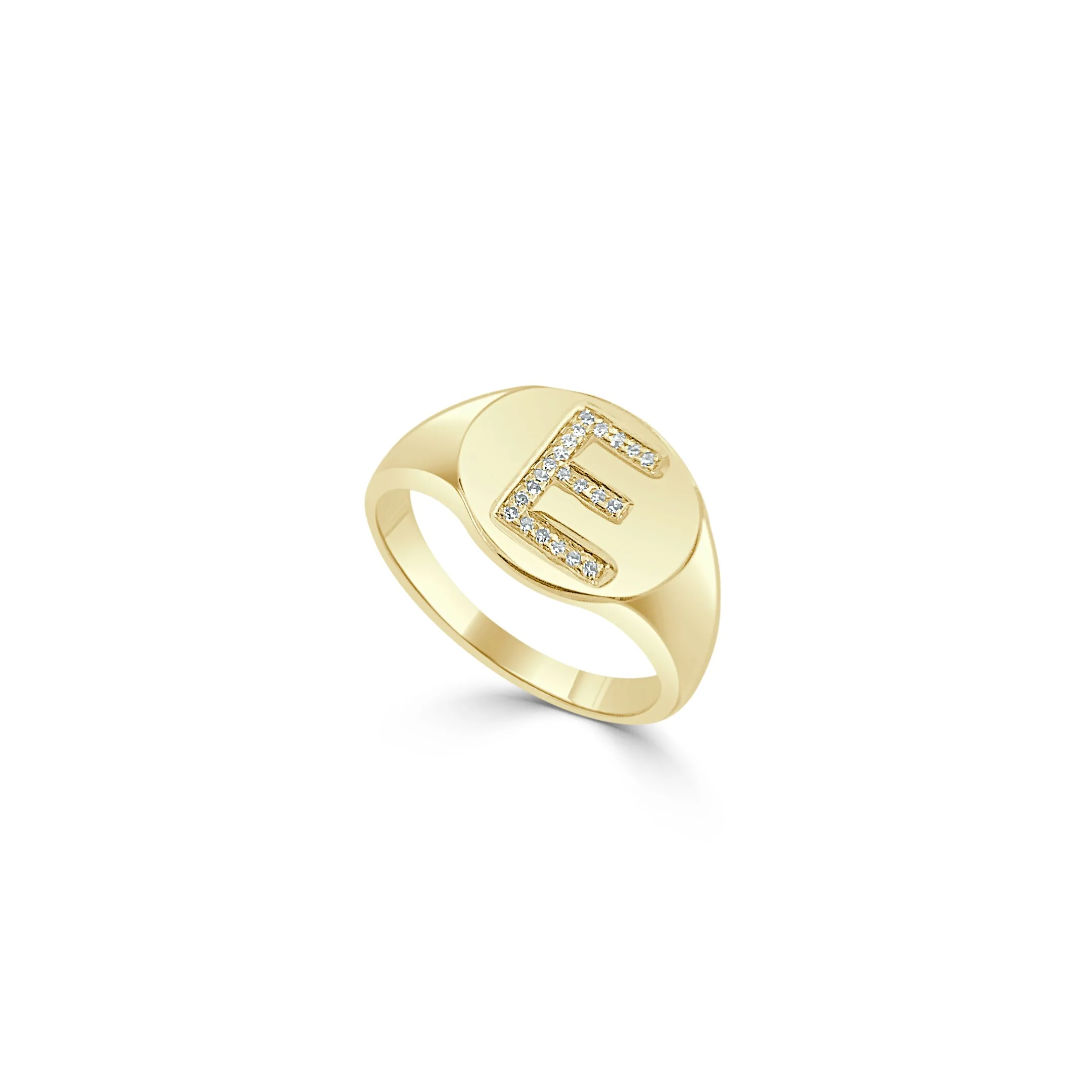 14k Gold & Diamond Initial Signet Ring - 0.06ct