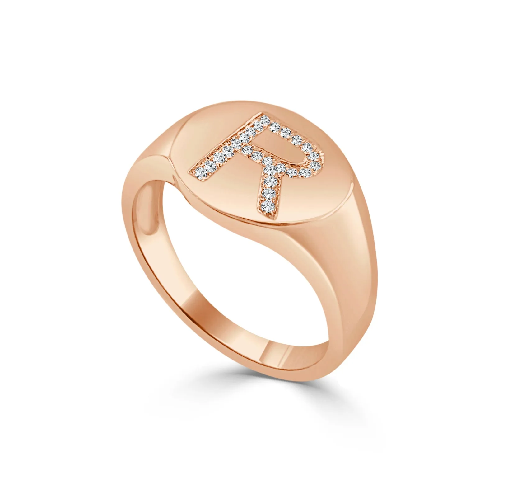 14k Gold & Diamond Initial Signet Ring - 0.06ct