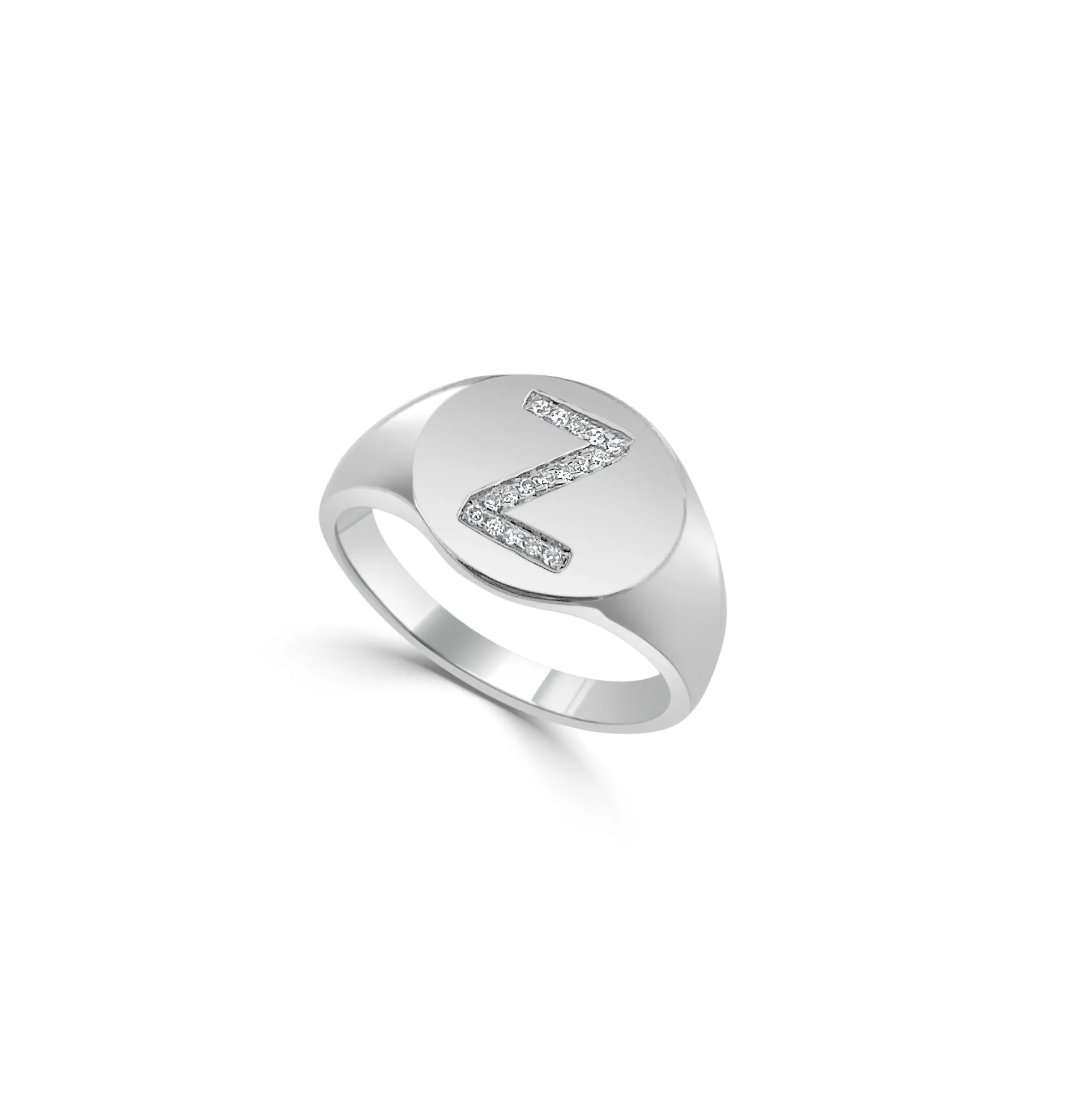 14k Gold & Diamond Initial Signet Ring - 0.06ct