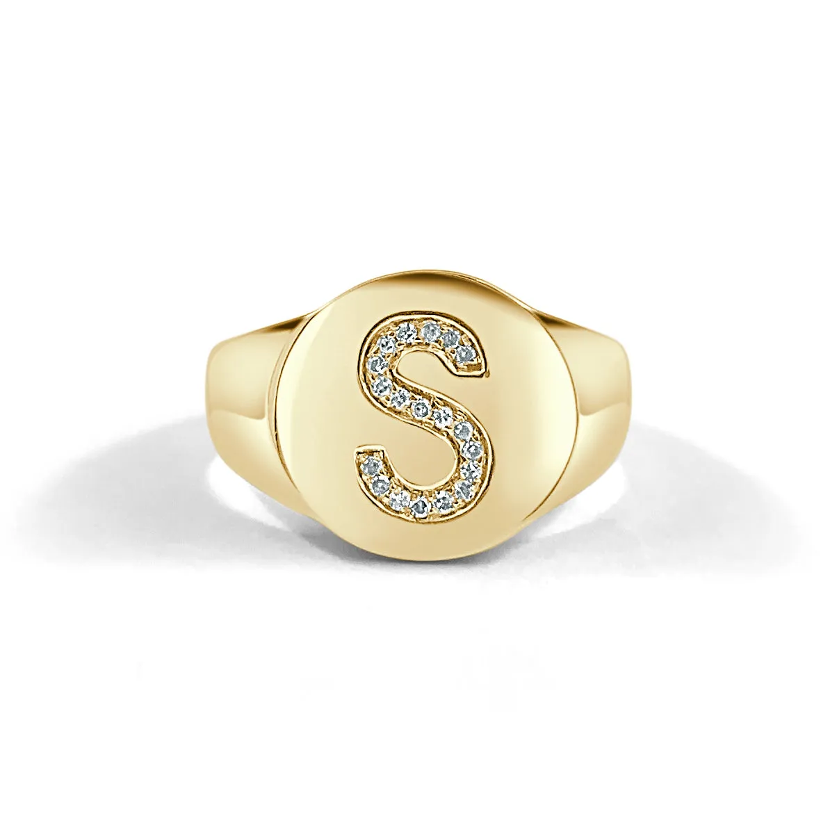 14k Gold & Diamond Initial Signet Ring - 0.06ct