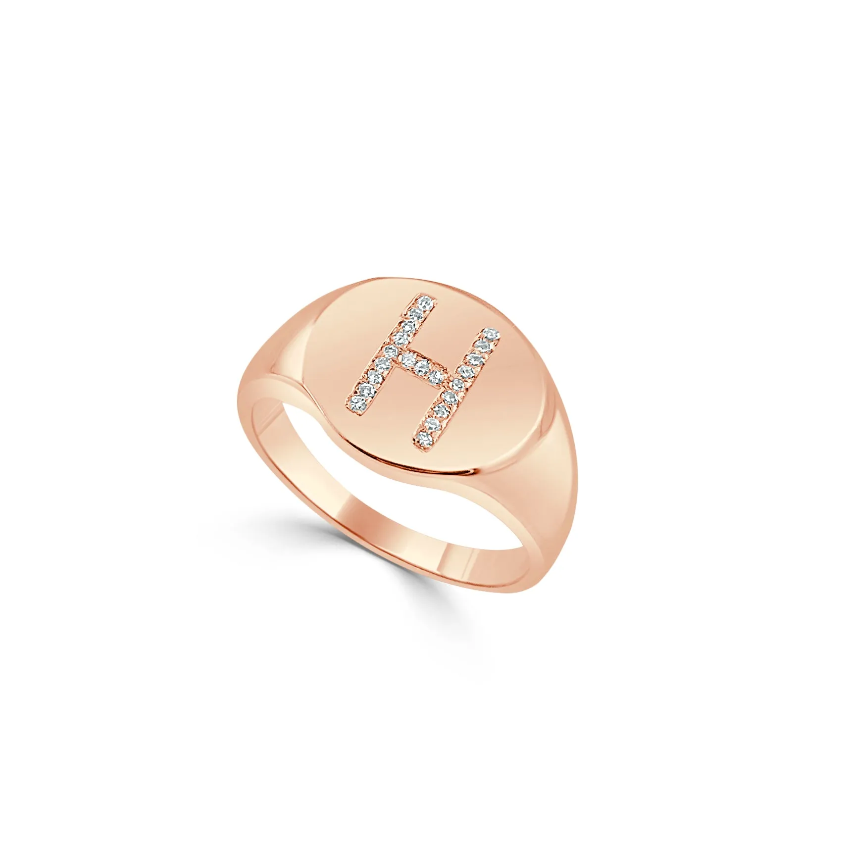 14k Gold & Diamond Initial Signet Ring - 0.06ct