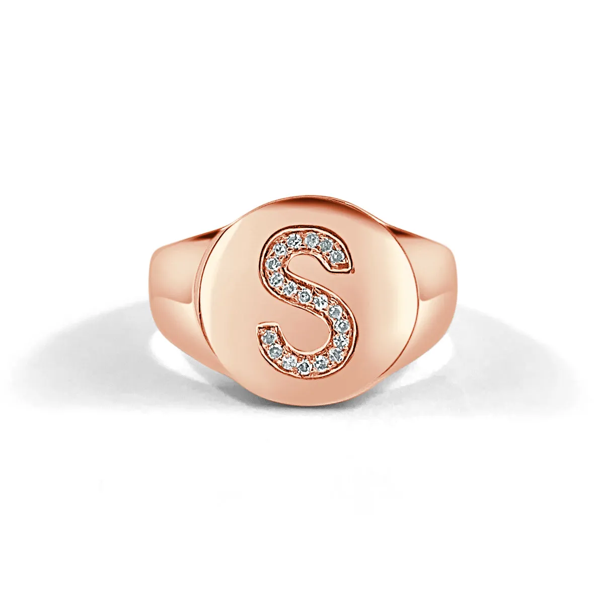 14k Gold & Diamond Initial Signet Ring - 0.06ct