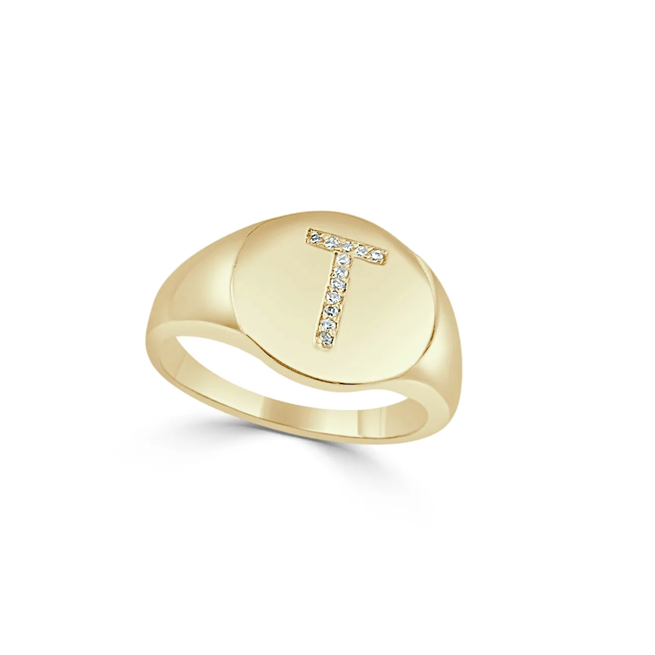 14k Gold & Diamond Initial Signet Ring - 0.06ct