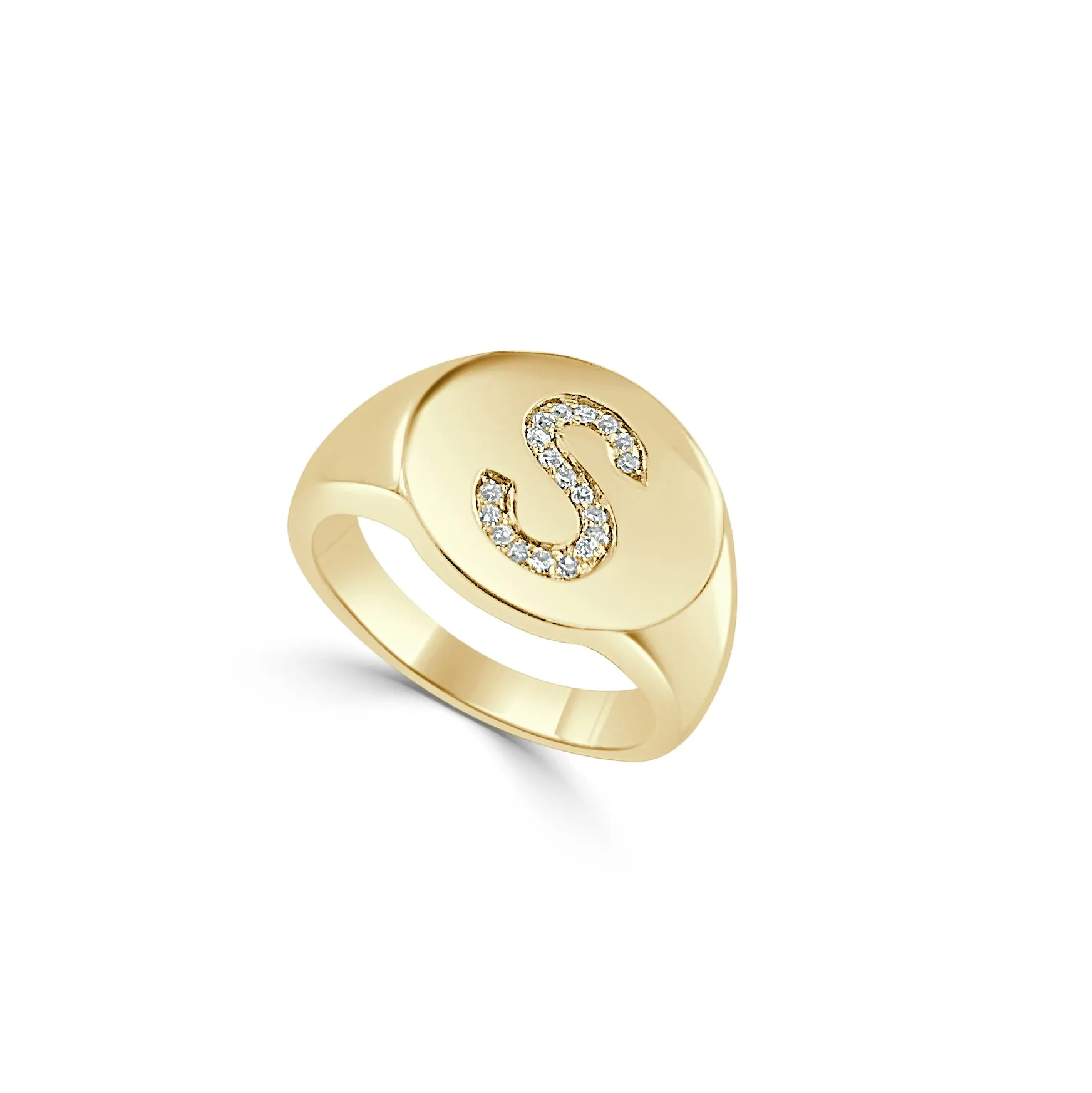 14k Gold & Diamond Initial Signet Ring - 0.06ct