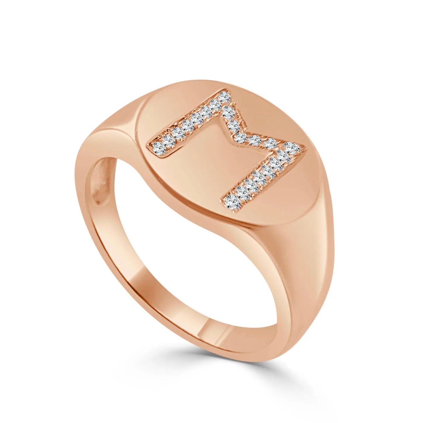 14k Gold & Diamond Initial Signet Ring - 0.06ct