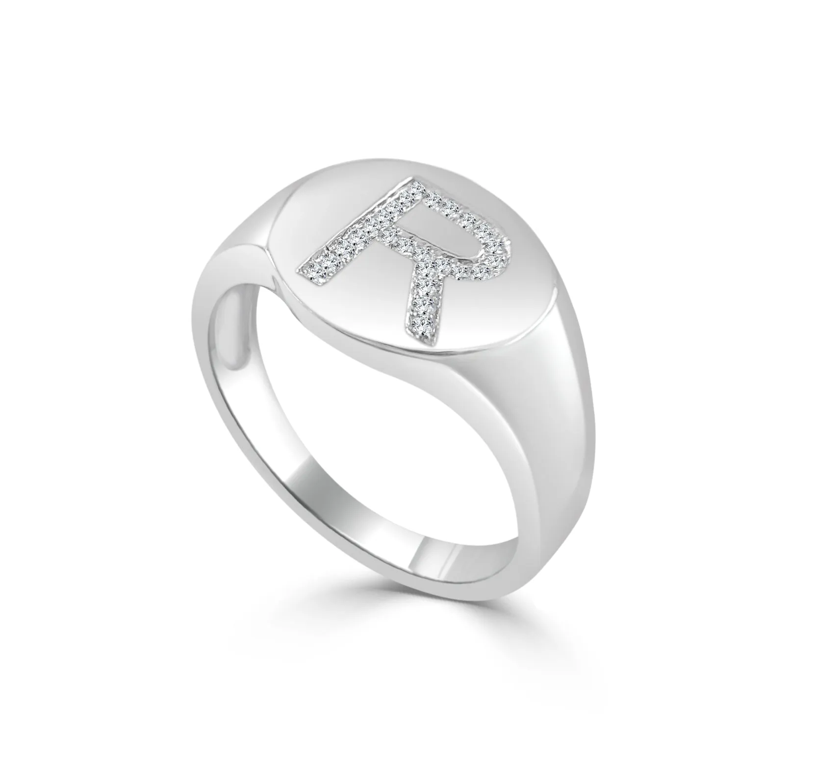 14k Gold & Diamond Initial Signet Ring - 0.06ct
