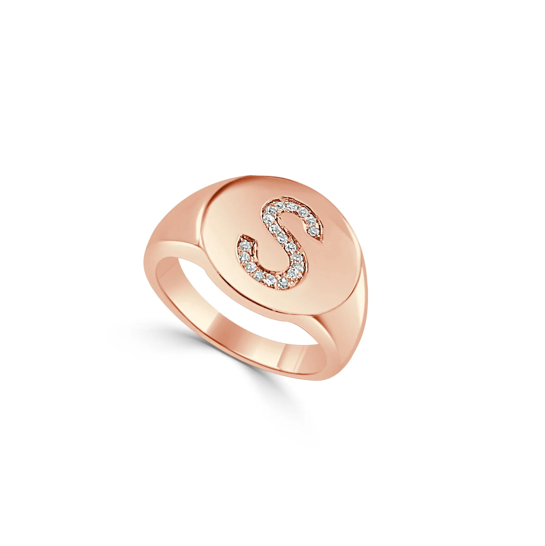 14k Gold & Diamond Initial Signet Ring - 0.06ct