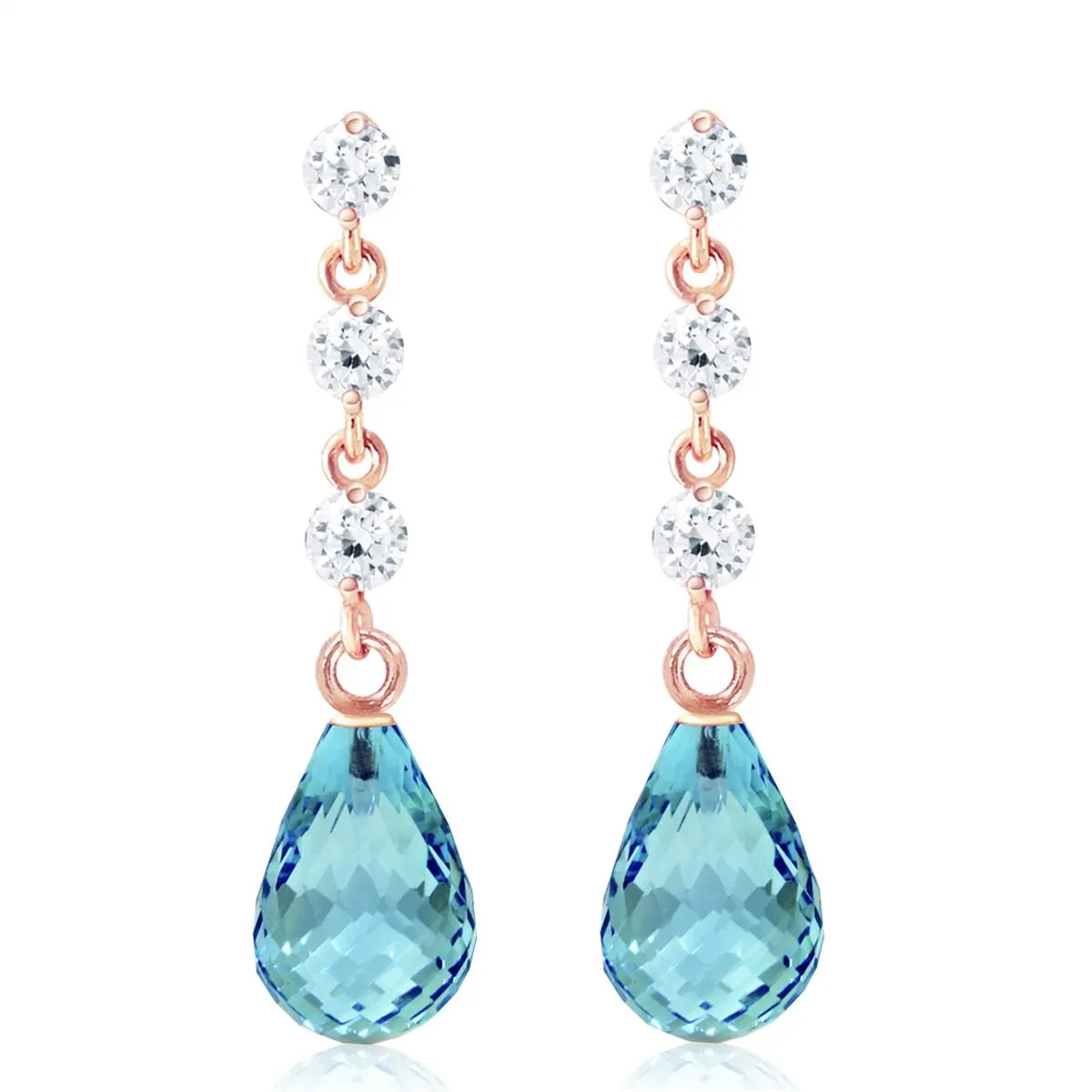 14K Solid Rose Gold Diamond & Blue Topaz Certified Earrings