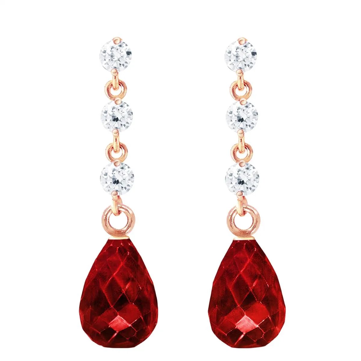 14K Solid Rose Gold Diamond & Ruby Certified Earrings