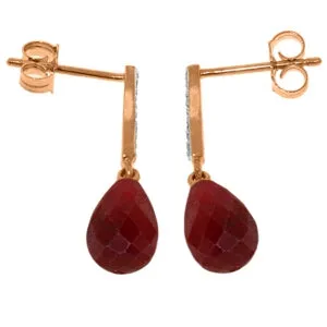 14K Solid Rose Gold Diamond & Ruby Genuine Earrings