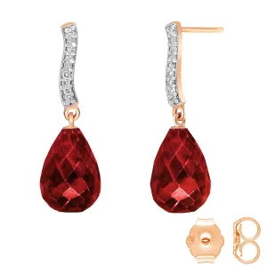 14K Solid Rose Gold Diamond & Ruby Genuine Earrings