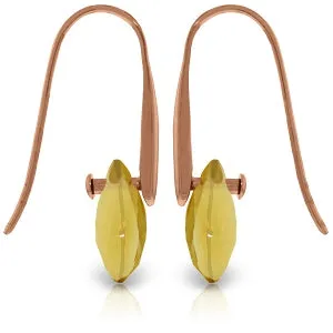 14K Solid Rose Gold Fish Hook Earrings w/ Dangling Briolette Citrines