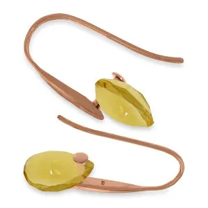 14K Solid Rose Gold Fish Hook Earrings w/ Dangling Briolette Citrines