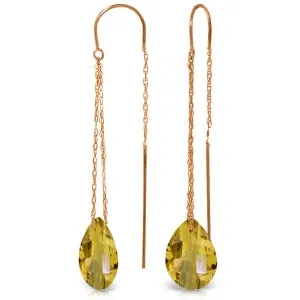 14K Solid Rose Gold Threaded Dangles Earrings Citrine Gemstone