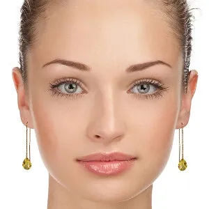 14K Solid Rose Gold Threaded Dangles Earrings Citrine Gemstone